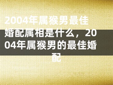 2004年属猴男最佳婚配属相是什么，2004年属猴男的最佳婚配