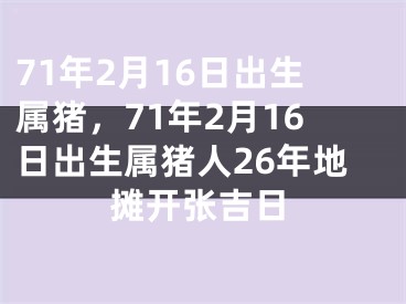71年2月16日出生属猪，71年2月16日出生属猪人26年地摊开张吉日