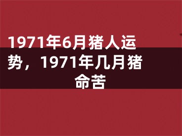 1971年6月猪人运势，1971年几月猪命苦