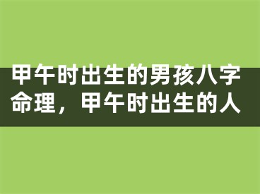 甲午时出生的男孩八字命理，甲午时出生的人