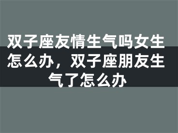 双子座友情生气吗女生怎么办，双子座朋友生气了怎么办