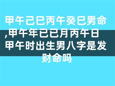 甲午己巳丙午癸巳男命,甲午年已已月丙午日甲午时出生男八字是发财命吗