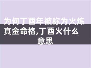 为何丁酉年被称为火炼真金命格,丁酉火什么意思
