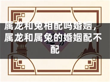 属龙和兔相配吗婚姻,属龙和属兔的婚姻配不配